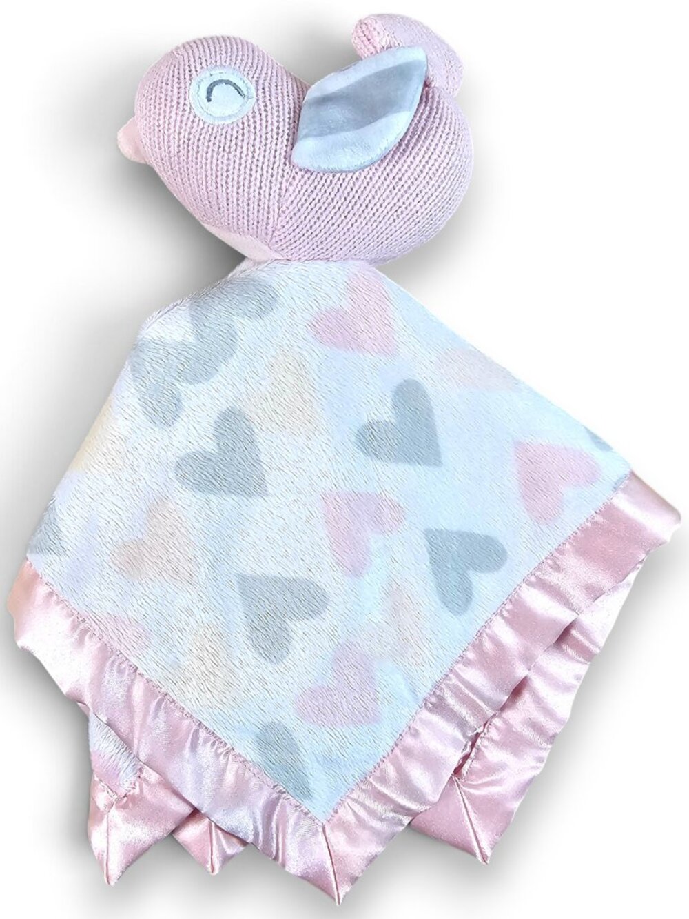 Target Cloud Island Knit Bird Baby Lovey Security Blanket Pink Satin Trim Hearts
